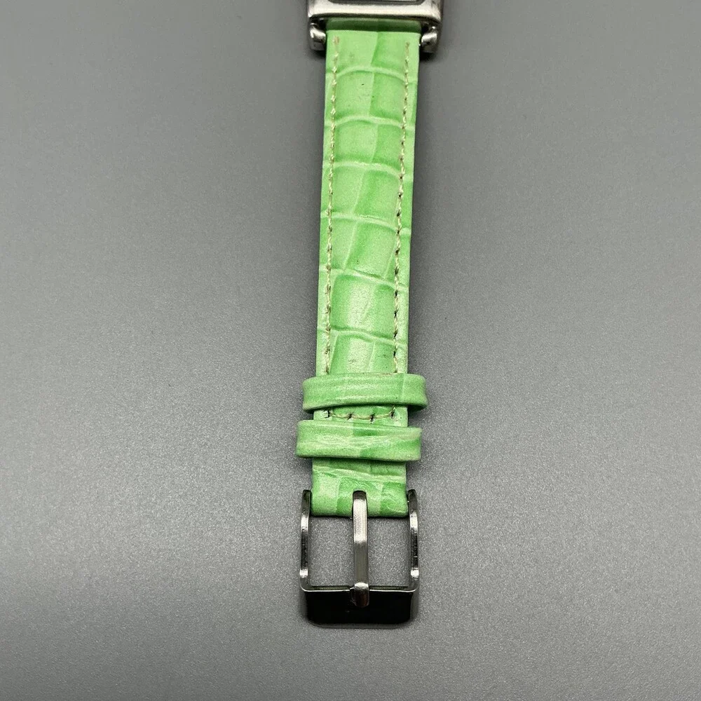 Geneva Womens Watch 21mm White MOP Dual Time Dial Green Leather New Battery